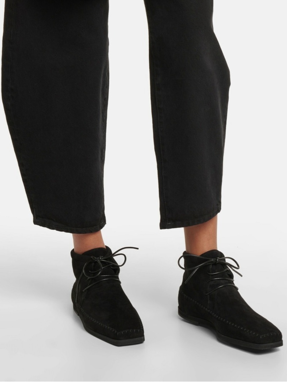 Toteme || Square Toe Suede Moccasin Boot Lamb Leather Black 38
